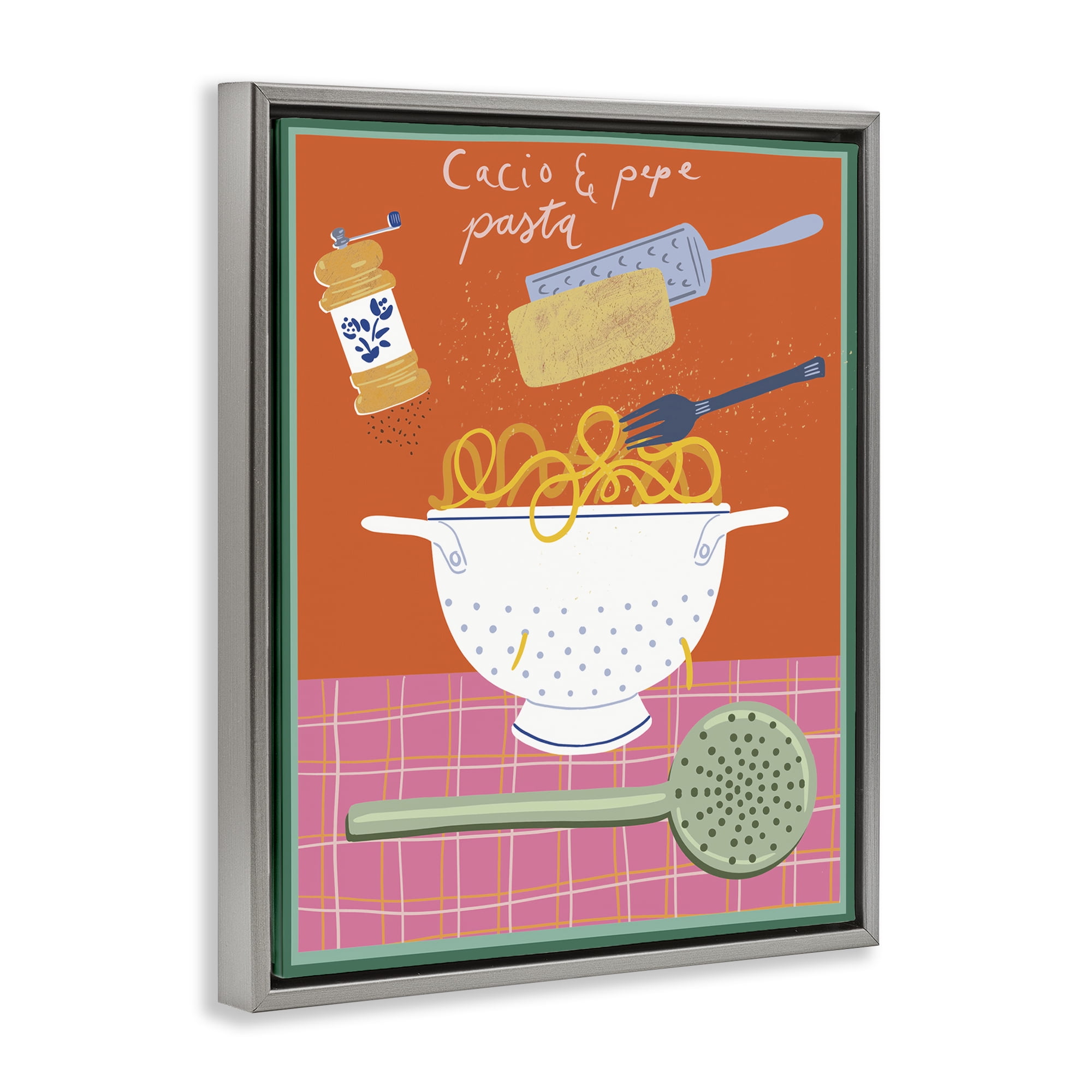 Stupell Industries Retro Italian Pasta Meal Food & Beverage Painting Gray Floater Framed Canvas Art Print Wall Art, 25 x 31
