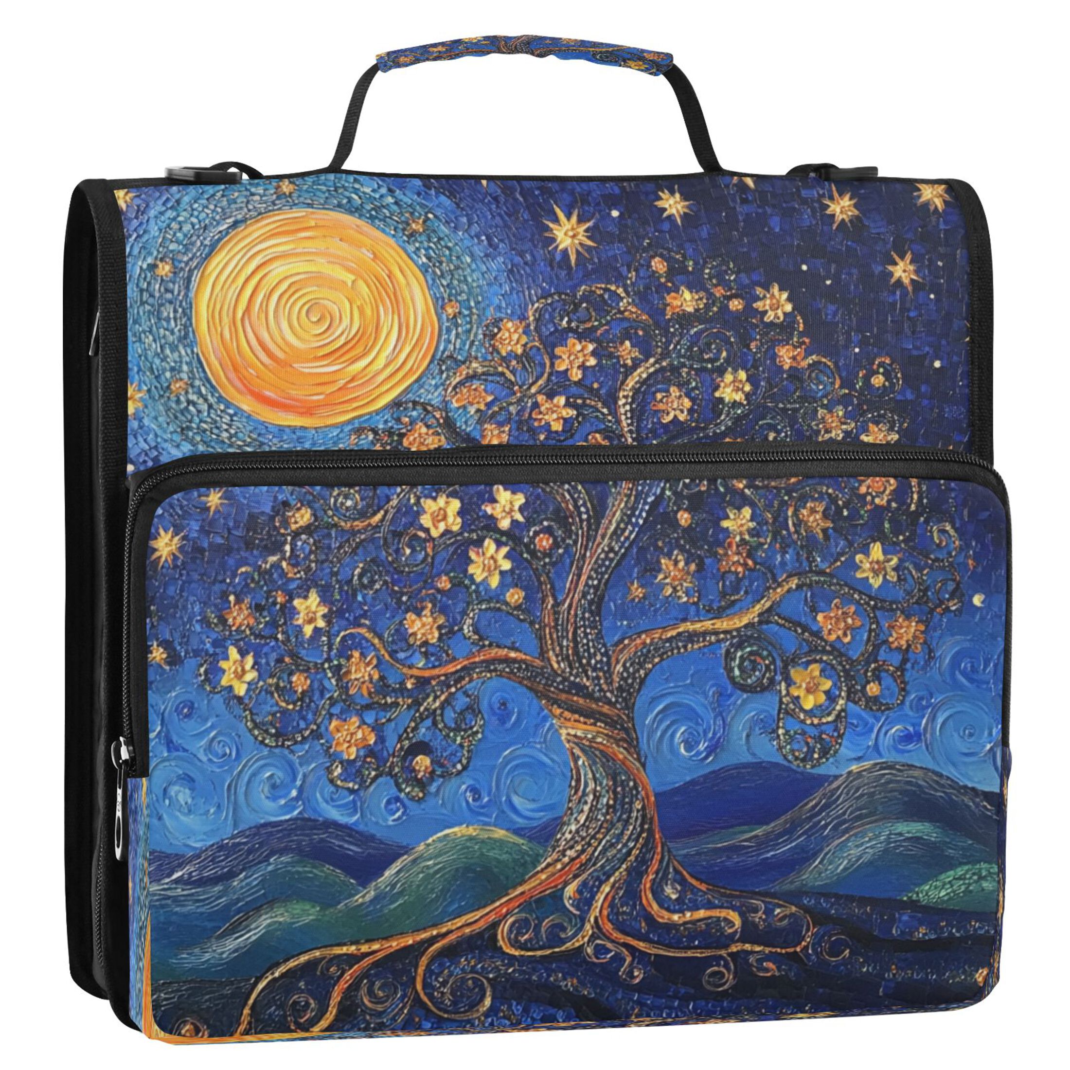 YAZAOO Zipper Binder trapper keeper Documents Organized Design Moonlit Blossoms Printed