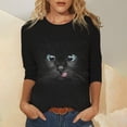 thumbnail image 2 of Fridja Blouse d'Été Ample pour Femmes Imprimé Chat Manches Longues Col Rond, 2 of 9