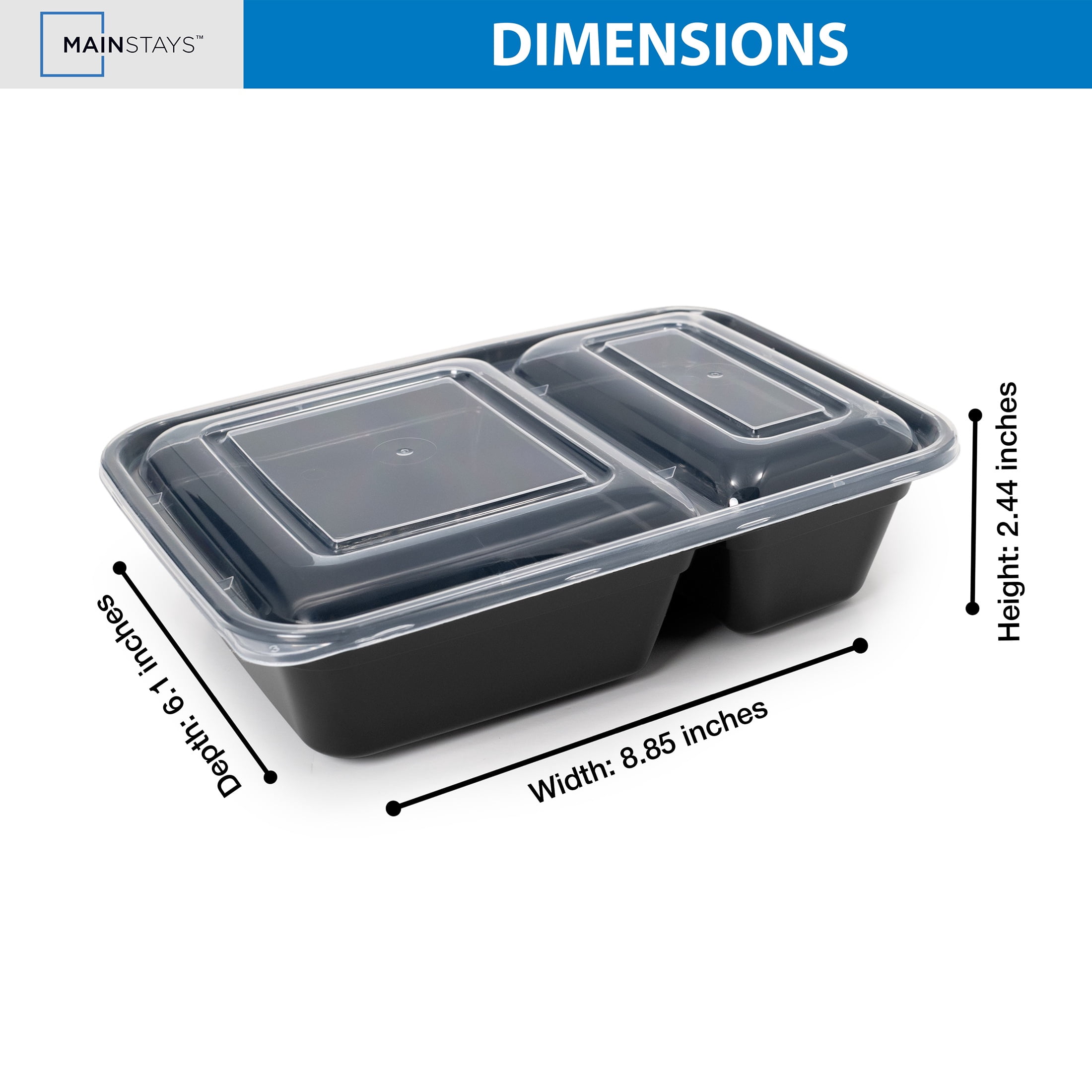 (3 pack) Mainstays 30-Piece (15 Containers + 15 Lids) with 2-Compartment Meal Prep, BPA-Free, Leak-Resistant, Microwave and Dishwasher Safe