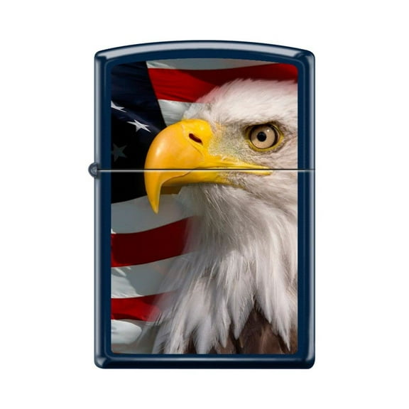 Zippo Lighter - Personalized Message Engraved on Backside Americana Eagle Prey USA Flag Patriotic (Navy Matte #Z5140)