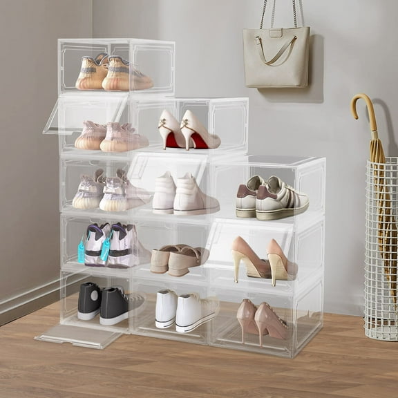 12Pcs Shoe Box Shoe Containers Transparent-Front Door Open Acrylic Shoe Display Cabinet