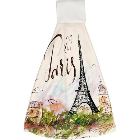 

1 Pcs Hanging Towels Dish Towels Paris Eiffel Tower Painting Absorbent Hand Towels with Hanging Loop Washcloth for Bathroom Kitchen