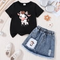 thumbnail image 2 of larppty Girls Clothes Toddler Little Girl 2 Piece Summer Outfit T Shirt with 3D Embroidery + Denim Skirt Set, Size 2-7 Years（L， 2-3 Years）, 2 of 3