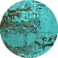 thumbnail image 1 of Ahgly Company Machine Washable Indoor Round Oriental Turquoise Blue Industrial Area Rugs, 4' Round, 1 of 4