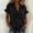 Black, variant on Women's Linen V-Neck Short Sleeve Blouse with Ruffled Hem for Casual Summer Wear