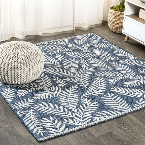 JONATHAN Y SANTA MONICA 6' Square Area Rug, Nevis Palm Frond - Navy/Ivory, SMB119B-6SQ