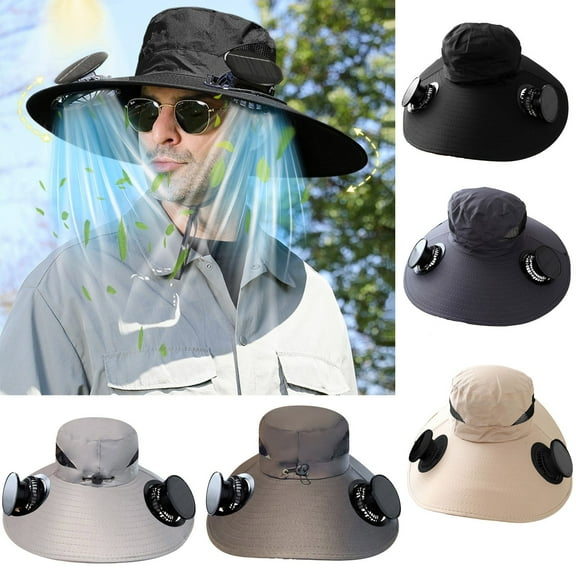 PALIFEUR Wide Brim Solar Fan Hat with 2 Solar Fan, Fan Built in Hat with Fans Solar Power, Solar Powered & USB Fan Hat for Outdoor Fishing Travel,19.7" x 19.7" Adjustable Fan Hat