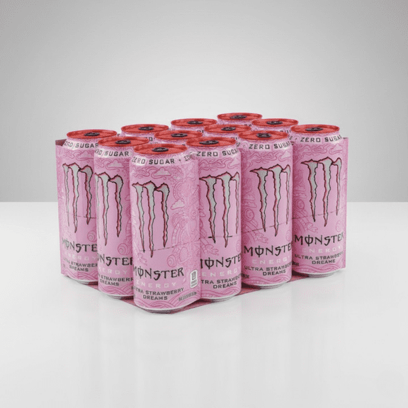 Monster Energy Ultra Strawberry Dreams, Sugar Free Energy Drink, 16 Fl Oz Cans, Pack of 12