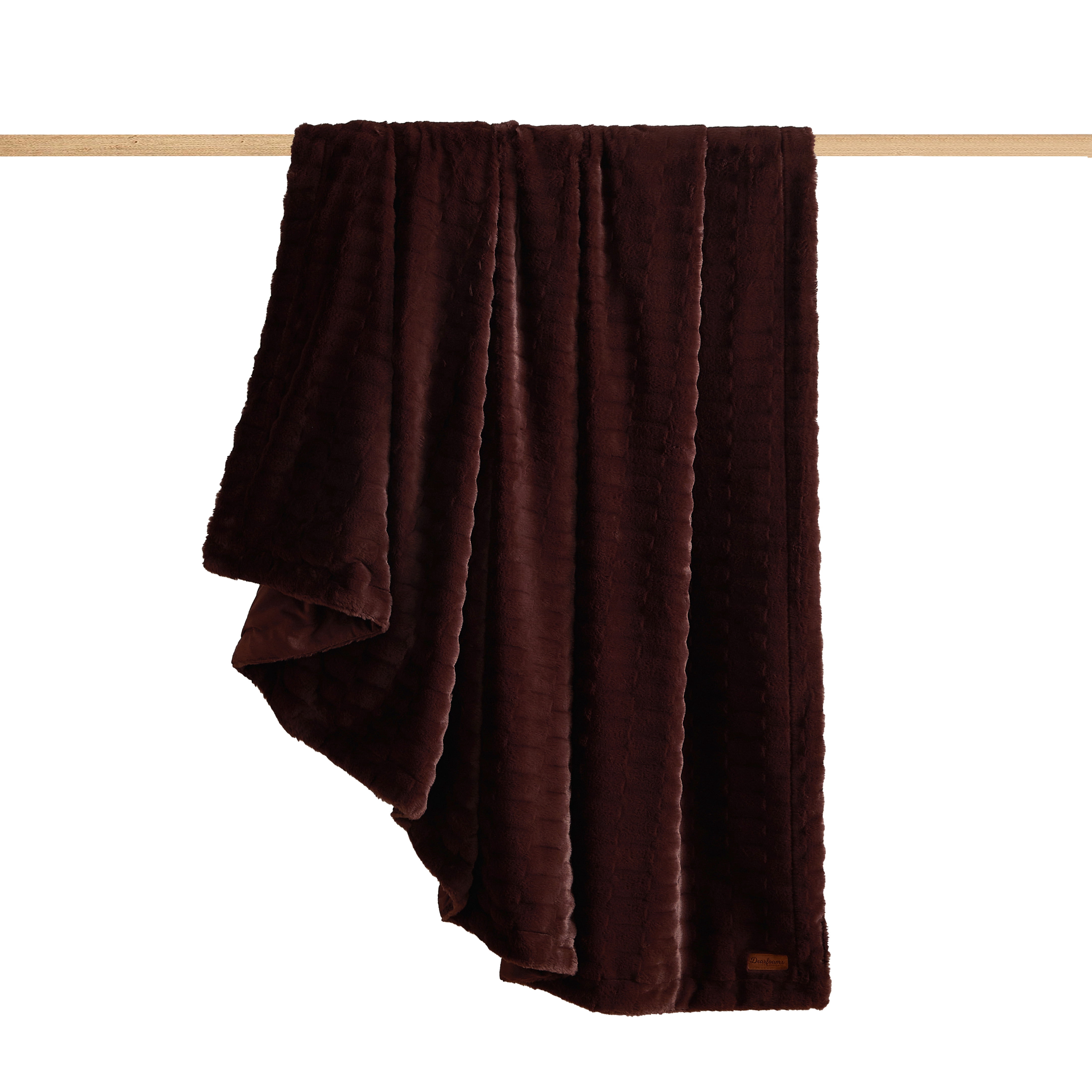 Dearfoams Textured Faux Fur Reversible Mink Bed Blanket, Brown, King, 102 x 90 in