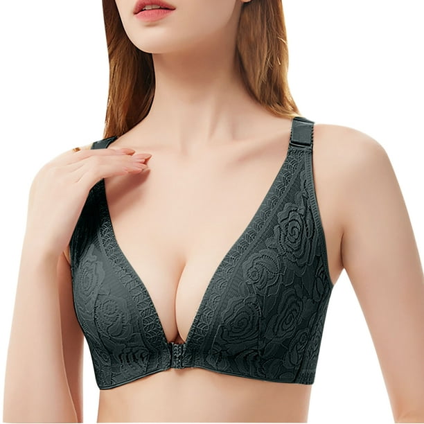 Big holiday gift!zanvin Womens bras onclearance,Woman's Fashion Front  Closure Rose Beauty Back Wire Free Push Up Hollow Out Bra Underwear