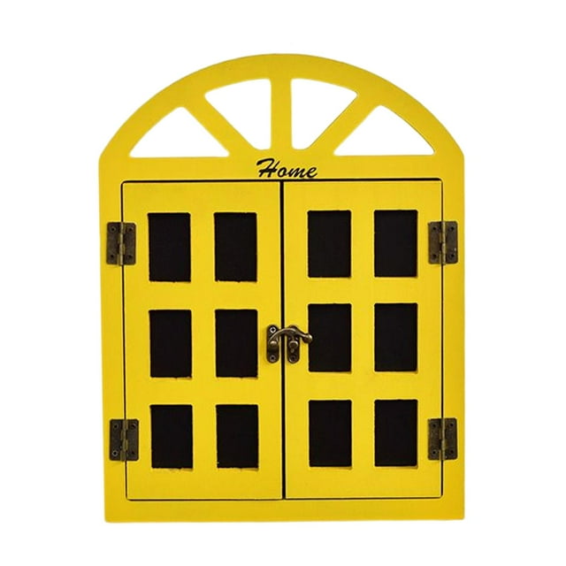 Pizarra con mensaje en forma de ventana, adorno de madera vintage para colgar. Amarillo