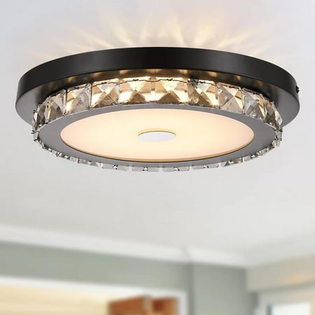 

Black Crystal Flush Mount Chandelier Modern Round Ceiling lamp Crystal Ceiling Light Fixture for Closet Dining Room Bedroom Living Room Hallway Luxurious Pendant Light 12 inches