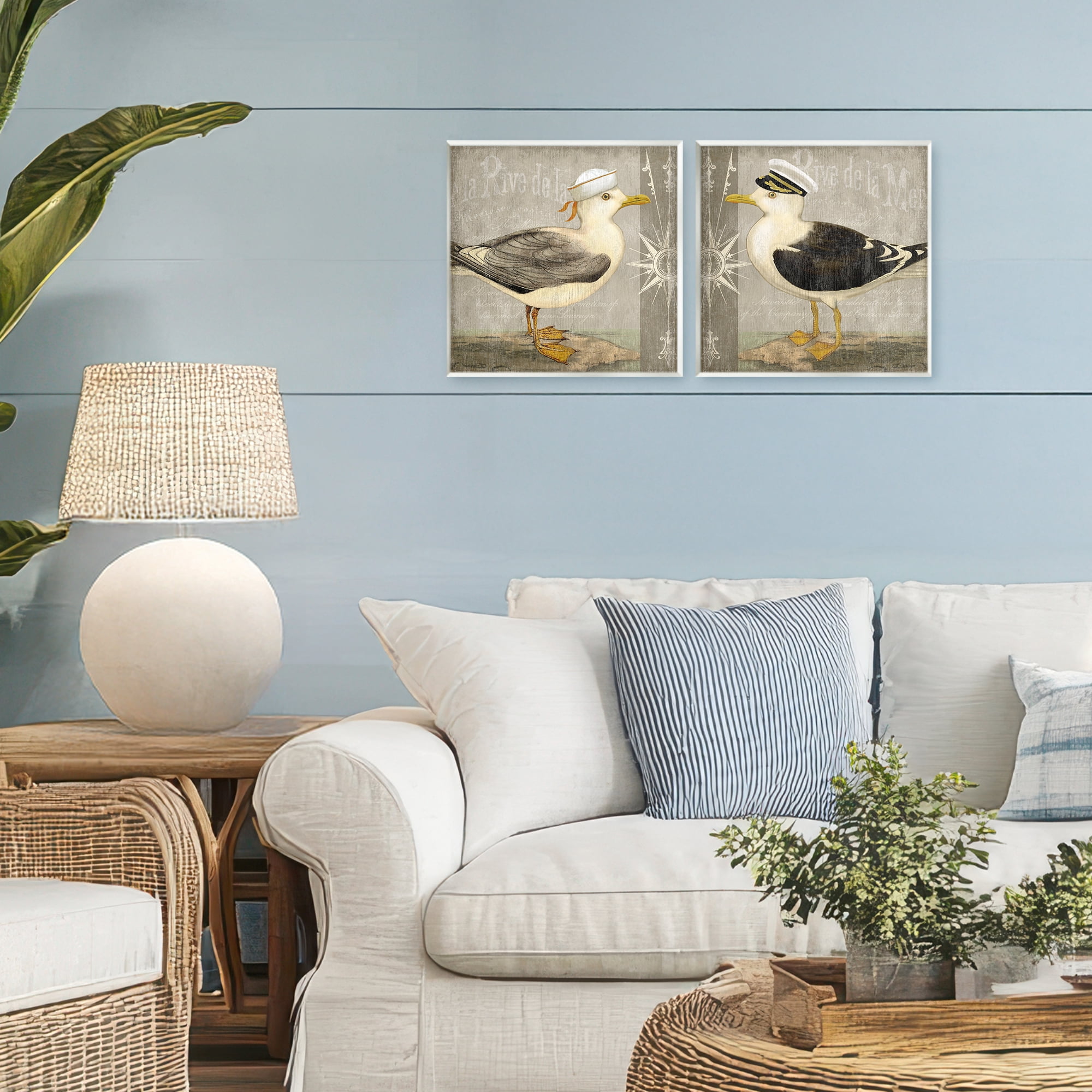 Stupell Industries Little Seagulls with Hats 2 Piece Wall Plaque Art Set, design by Suzanne Nicoll