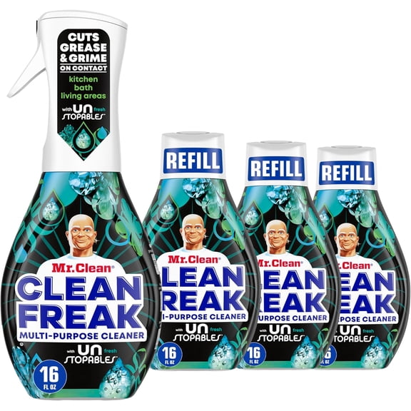 Surface cleaning spray, deep cleaning spray starter kit and refill pack