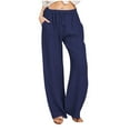 thumbnail image 1 of Pantalones anchos de lino de color liso con cintura elástica para mujer - Pantalones informales con cordón - Adecuados para todas las estaciones/actividades de playa, 1 of 8