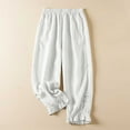 thumbnail image 2 of gbyLJF Vintage Linen Pants Womens Elastic Waist Casual Pants Cute Lace Ruffle Trim Cropped Trousers with Pockets White 3XL, 2 of 5