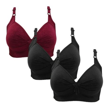 Gnurob Wireless Bralette for Women Push Up Bra Plus Size Floral Lace Bralettes No Underwire Brassiere 3 PC Soft Everyday Bras Adjustable Widen Band Underwear Clearance Saving A06-Wine Medium