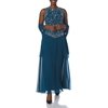 J Kara Women's Long Beaded V Trim Detail Dress with Scarf,