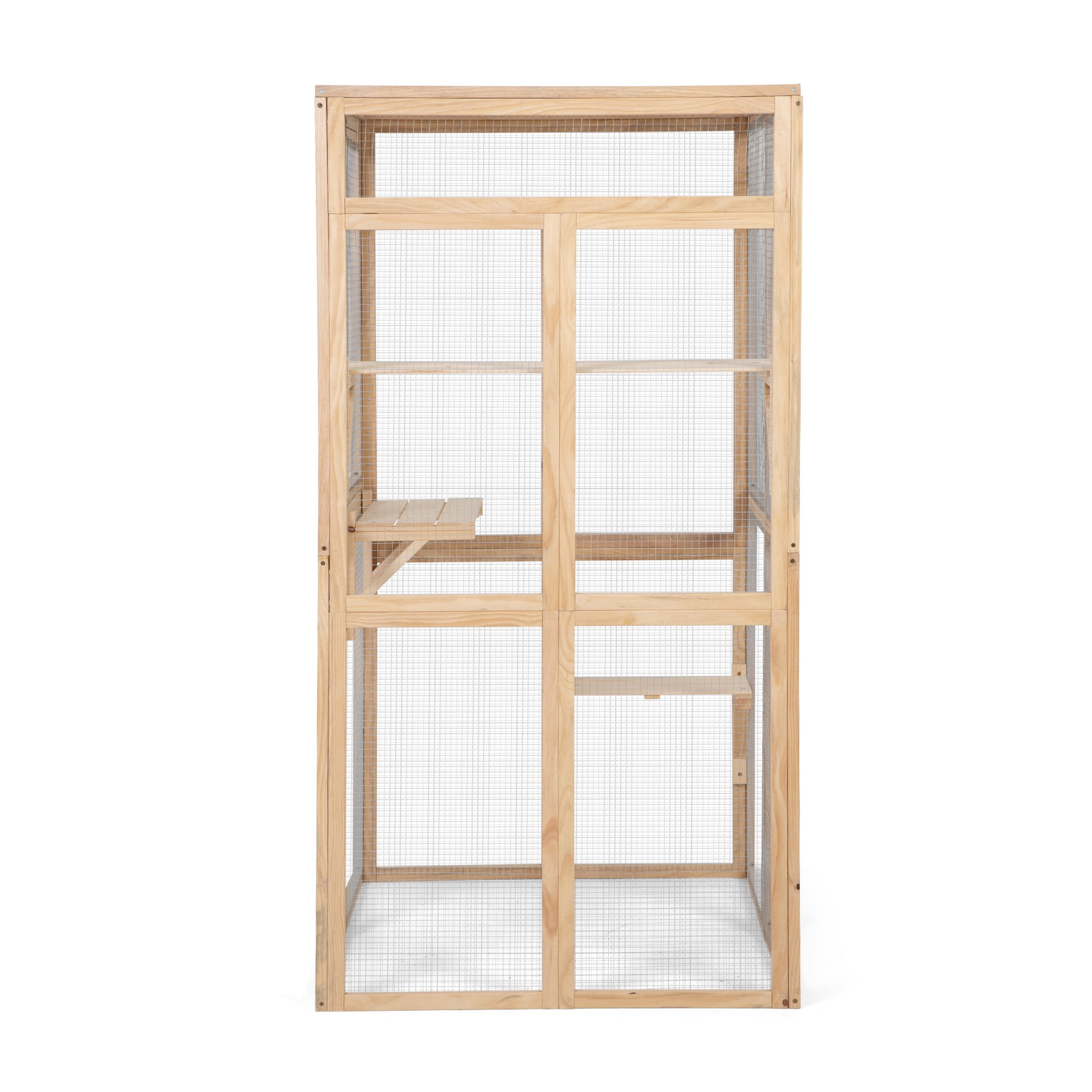 Pefilos 64" Cat House Outdoor Catio Cat Enclosures Wooden Kitty House with Platforms, Waterproof Roof, Hammock, Beige Pefilos 64" Cat House Outdoor Catio Cat Enclosures Wooden Kitty House with Platforms, Waterproof Roof, Hammock, Beige