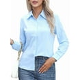 thumbnail image 2 of Super Soft Wrinkle Free Button Down Shirts for Women Solid Long Sleeve Striped Formal Work Dress Blouses Tops Blue XL, 2 of 9