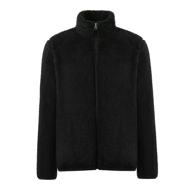 Mens Hooded Winter Cotton-padded Jacket Thickened Thermal Jacket Outdoor Zipper Lamb Fleece Jacket
