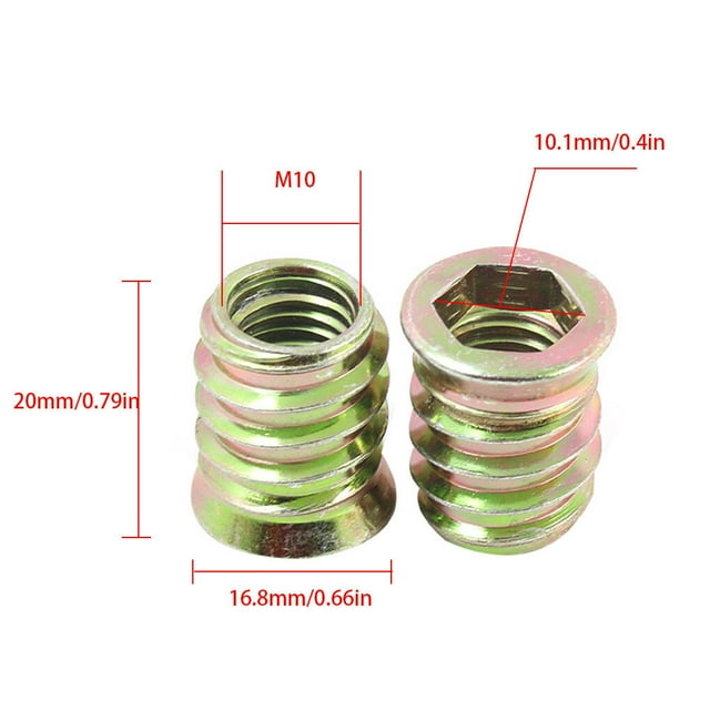 Wood Furniture Threaded Insert Cabinet Drawer Wardrobe Nut Socket nut insert threaded Pre-insert Hardware, M10x20mm