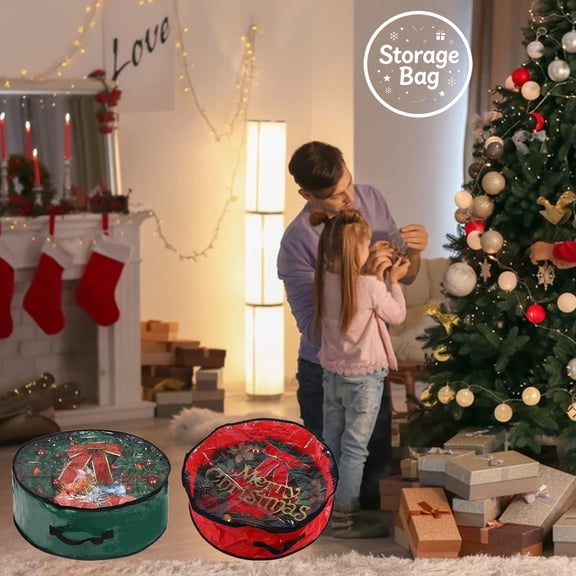 Christmas Wreath Storage Bag, Transparent Large Capacity Oxford Pouch, Reinforced Handles Smooth Zipper, Holds Christmas Wreaths Garlands, Guards Decor from Damp and Squeezing for Seasonal Storage