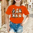 thumbnail image 3 of Tfken Tops For Girls Toddler Crew Neck Short Sleeve Tee Cat Print Comfortable Daily Wear T-Shirts Orange Size 4-6 Years, 3 of 5