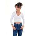 thumbnail image 2 of White Long Sleeve Ribbed V Neck - Women's Casual Crop Top, 2 of 4