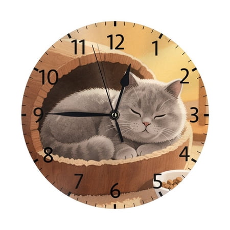 Zhmjortal Cat Pattern Round Wall Clock Silent Non Ticking Battery Operated Clock 10 Inch, Kitchen,Home,Bathroom,Bedroom,Office or School