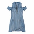 thumbnail image 4 of Iyufng Women's Off-the-Shoulder Denim Short Sleeve Dress with zipper, 4 of 5