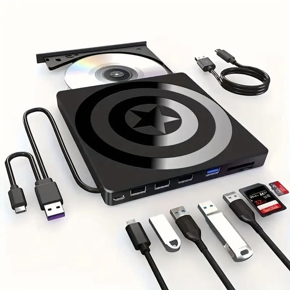 USB & TYPE-C Multi-functional External Portable DVD Burner Drive, Universal Optical Disc Drive. It can read CD, DVD, VCD, and burn CD, VCD, DVD.