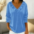 thumbnail image 2 of BLVB Women's Velvet Tops Long Sleeve Ruffle V Neck Blouse Spring Fall Trendy Party Holiday Shirts, 2 of 6
