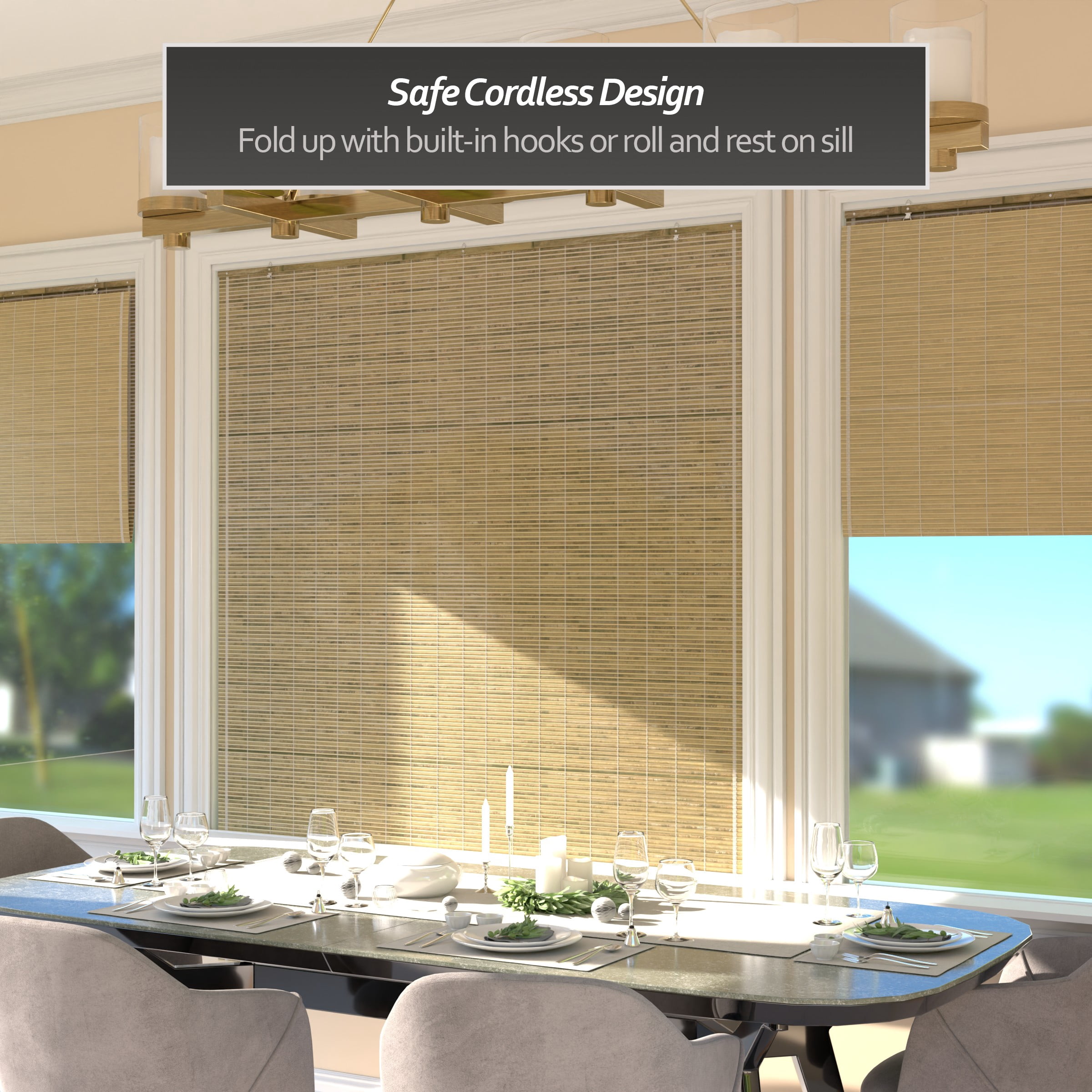 Red Lantern Burnt Bamboo Cordless Window Shade - Natural 60" W
