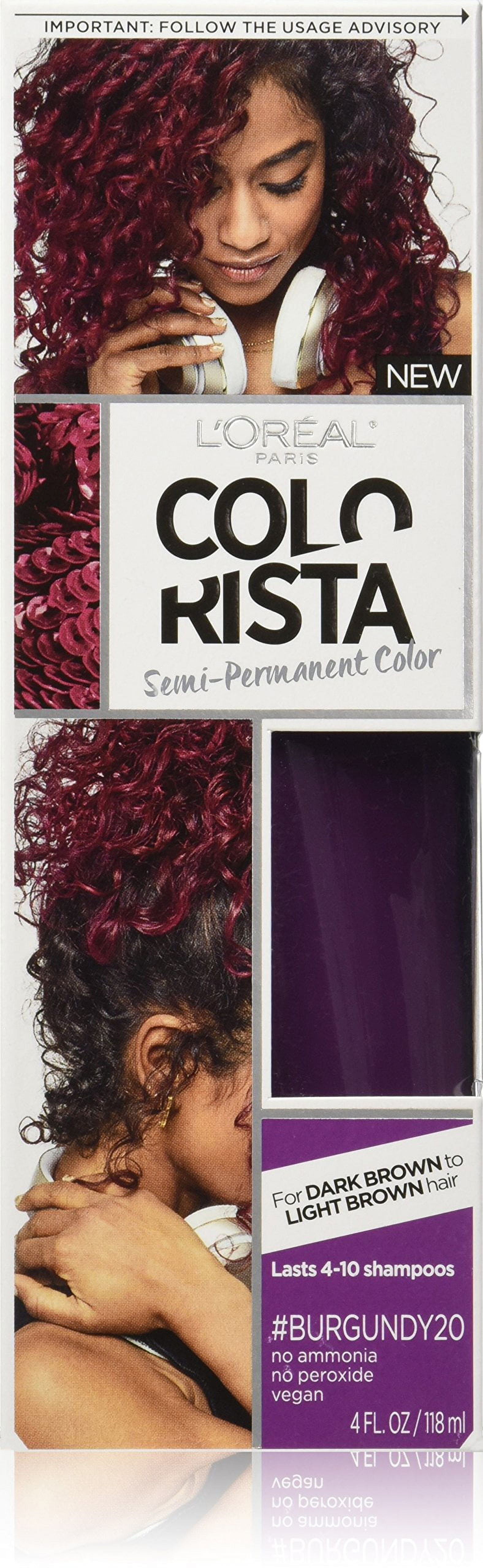 L Oreal Paris Colorista Semi Permanent Hair Color Brunette Burgundy for Light Blonde or Bleached Hair Walmart
