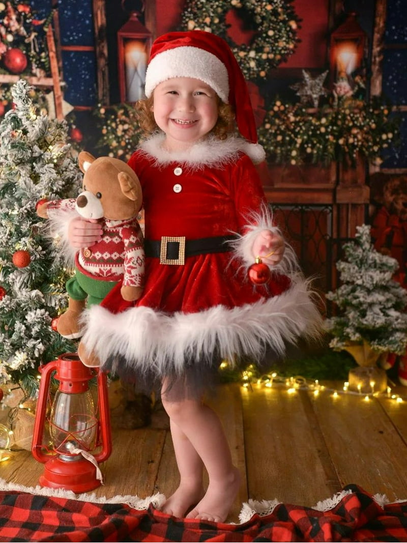 Toddler Baby Girl Christmas Dress Santa Claus Dress Red Velvet