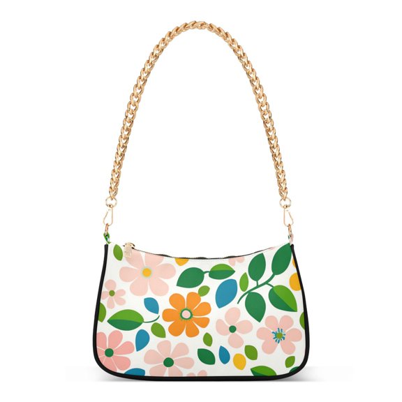 FORMRS Womens Shoulder Bag with Chain Strap Clutch Purse Cute Tote Handbag, Retro Orange Floral