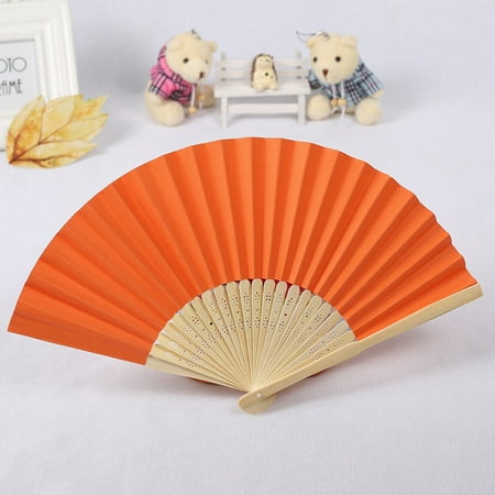 

Alueeu 7 inch folding paper fan 007 dark orangePattern Dance Wedding Party Lace Silk Hand Held Solid Color
