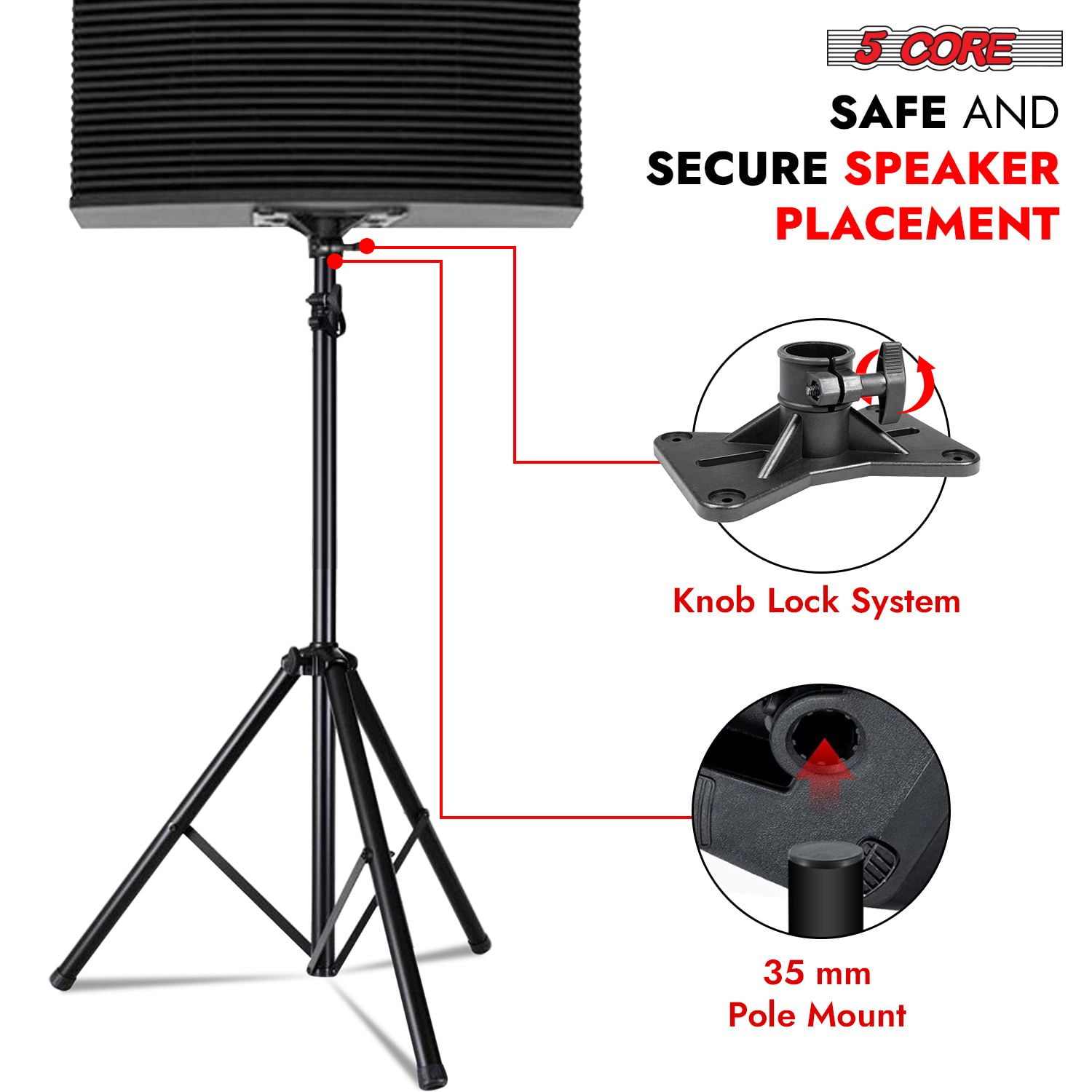 5 Core Speaker Stand Tripod Pair Floor Heavy Duty Adjustable Up to 72 Inch DJ Studio Monitor Stands Pole Mount