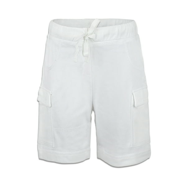 Kidsy Boys Casual Beach Cargo Shorts – Soft Cotton, Pull-On/Drawstring Closure, Two Pockets, White, 2