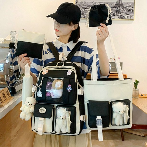 Conjunto De 5 Piezas Bolsa Escolar Para Niñas Multifuncional Estudiante Libro Bolsas De Gran Capacidad Adolescente Mochila Casual Para Mujeres