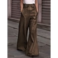 thumbnail image 4 of Women'S Faux Leather Pants PU High Waist Wide Leg Pants with Pockets Pleated Going Out Trousers Dark Brown XL, 4 of 6