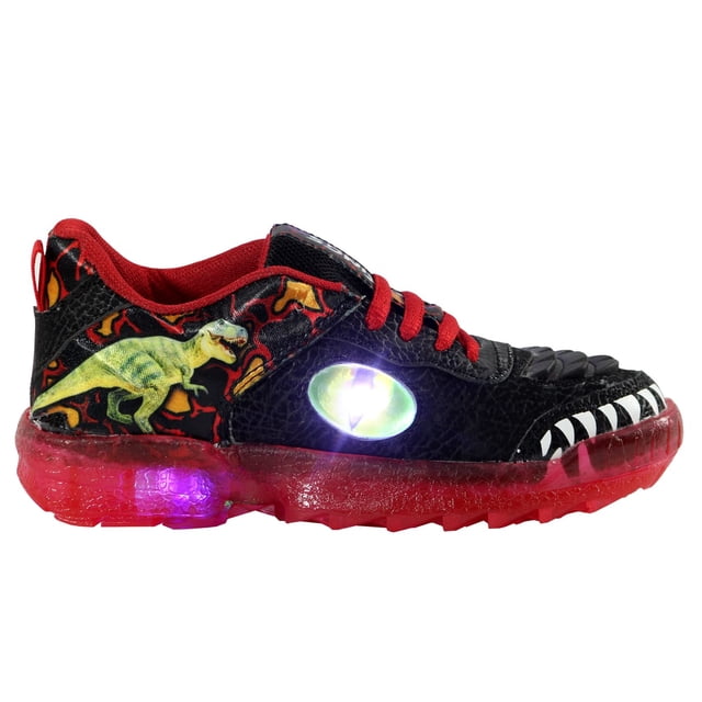Tenis Niño Kuali Shoes Dinosaurio Rex Luces Led Talla 17.5 cm Negro Rojo