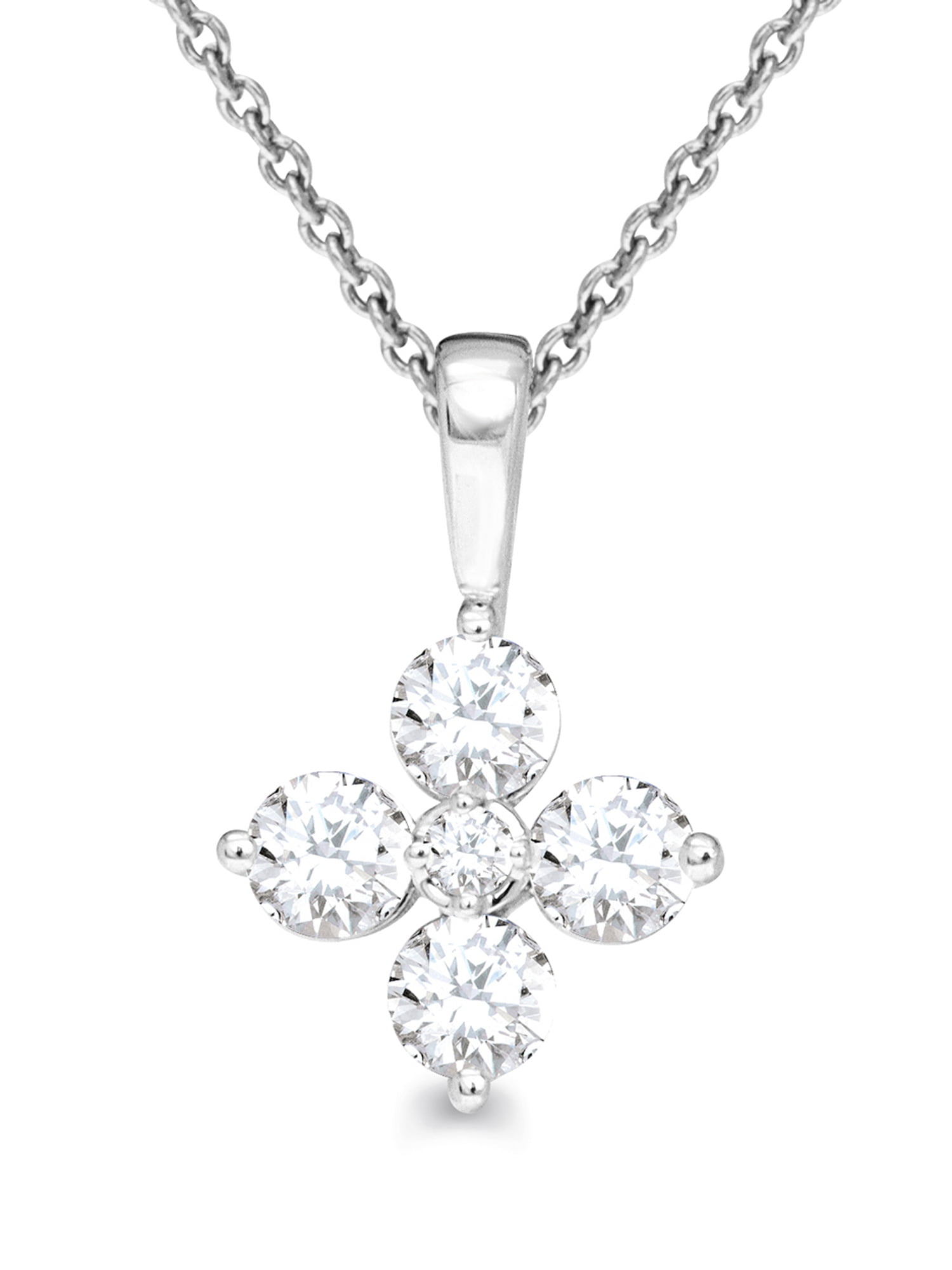 14K White Gold Diamond Flower Pendant Mini Ladies Necklace 1/10 CT.