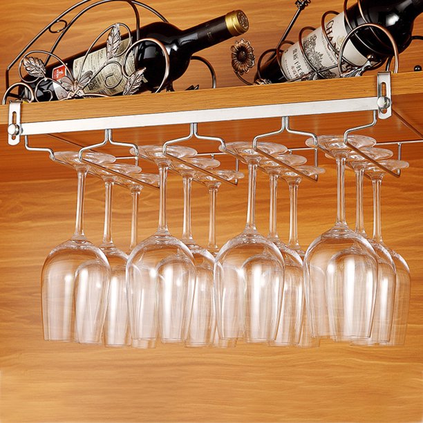 4 Rows DrillFree Installation Stainless Steel Stemware Hanger Wine Glass Holder Decorative