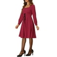 thumbnail image 4 of INSPIRE CHIC Women's Square Neck Lace Up Lantern Long Sleeve Midi Elegant A-Line Dress, 4 of 5
