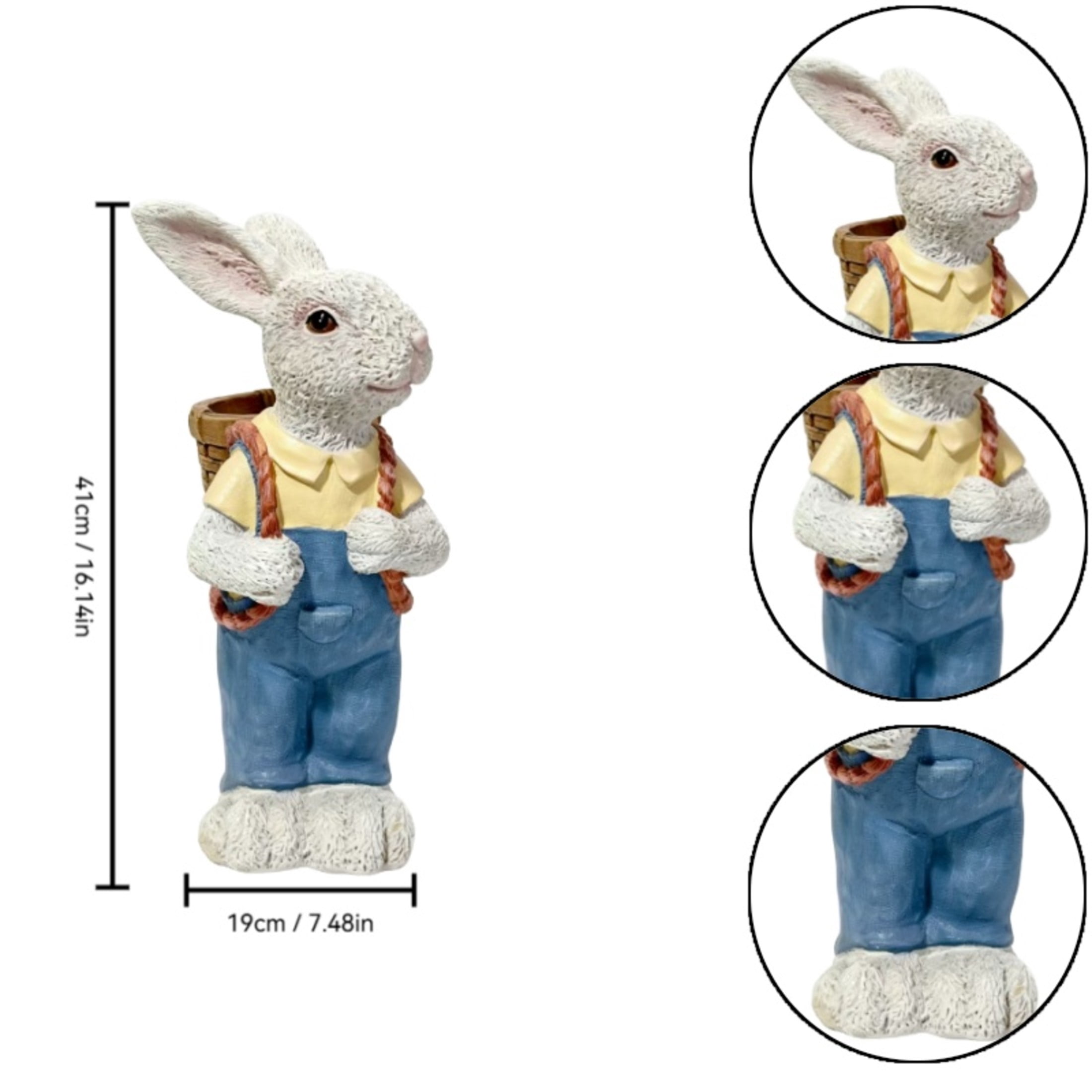 GDF Studio 16" Whimsical Rabbit Garden Statue with Flower Pot Backpack, Weatherproof Resin Crafts Sculpture Decor