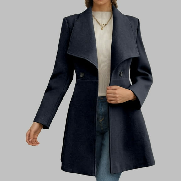 Women's Winter Coats Long Sleeve Lapel Mid-thigh A-Line Outerwear Double Breasted Pea Coat