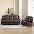 thumbnail image 3 of Bonzy Home Manual Recliner Sofa Set – Faux Leather Reclining Living Room Furniture with Recliner Chair & 3‑Seat Sofa, 3 of 5